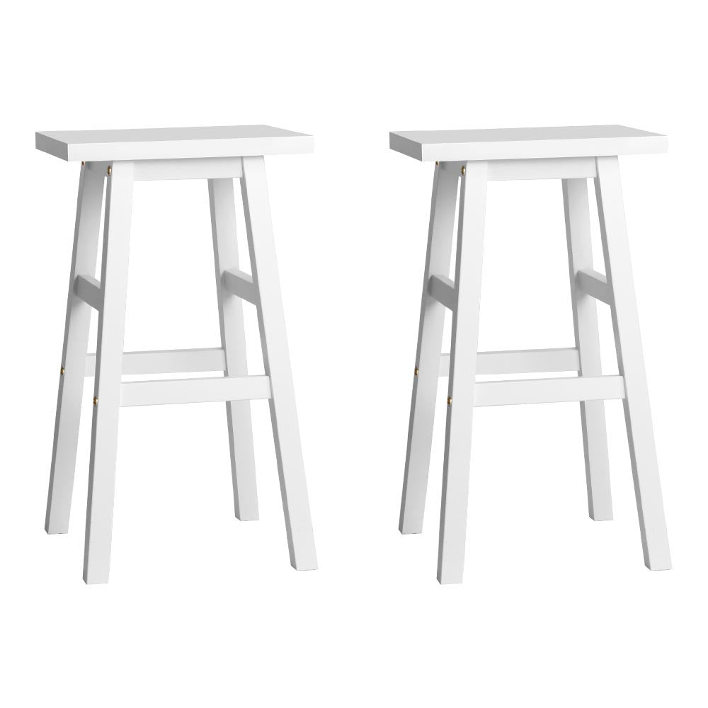 Set of 2 Beech Wood Bar Stools - White