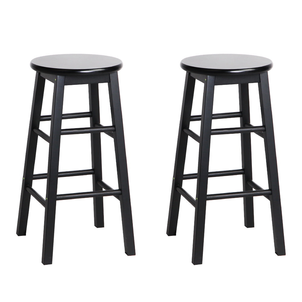 Set of 2 Beech Wood Backless Bar Stools - Black