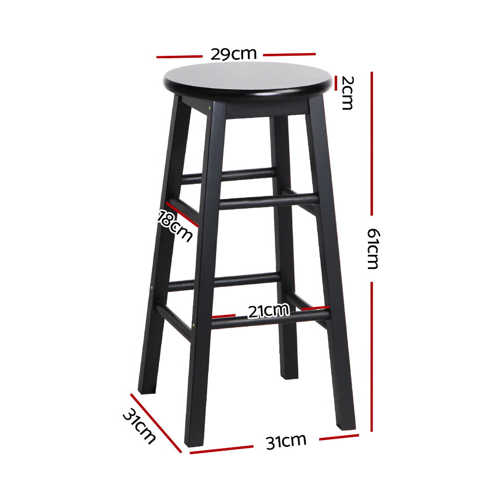 Set of 2 Beech Wood Backless Bar Stools - Black