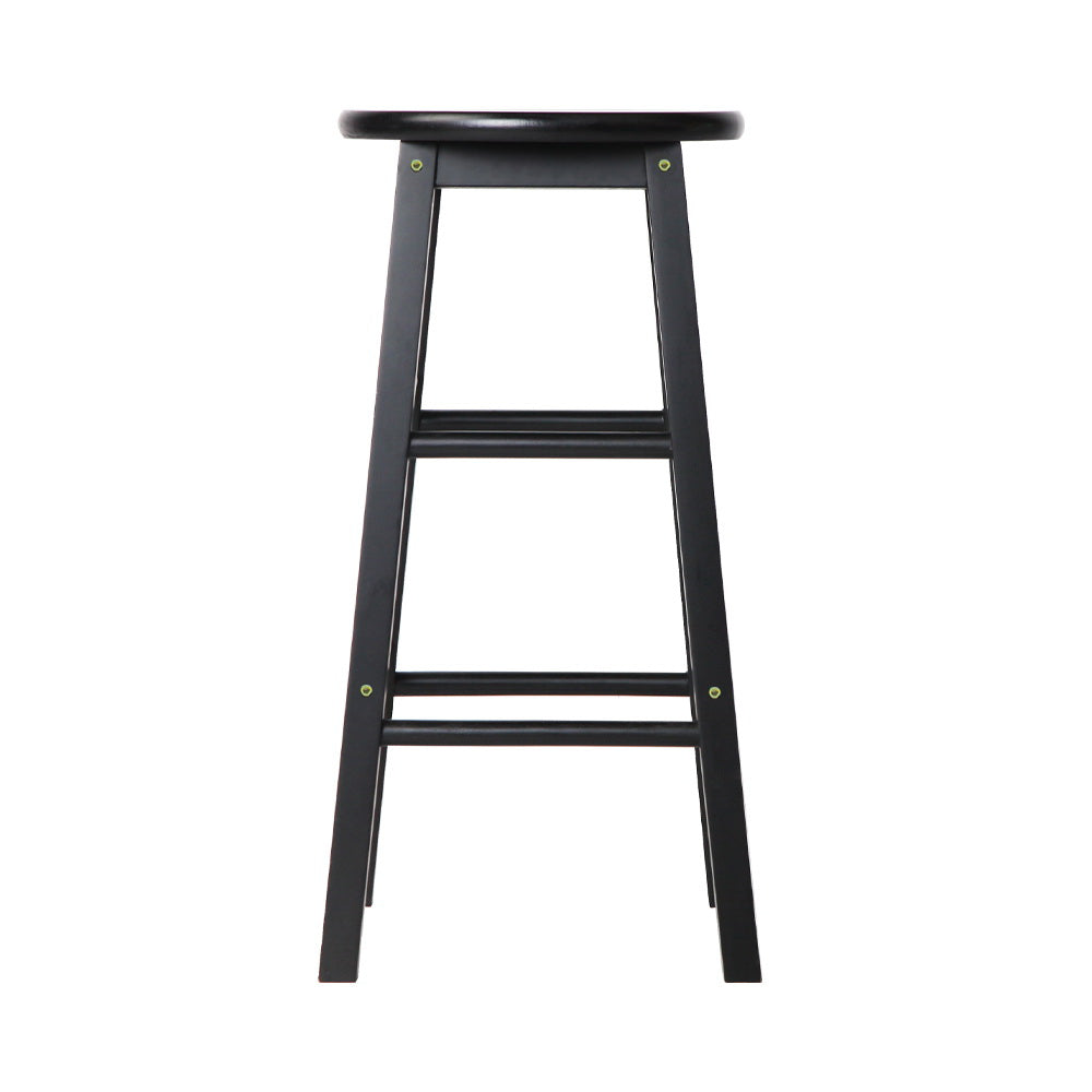 Set of 2 Beech Wood Backless Bar Stools - Black