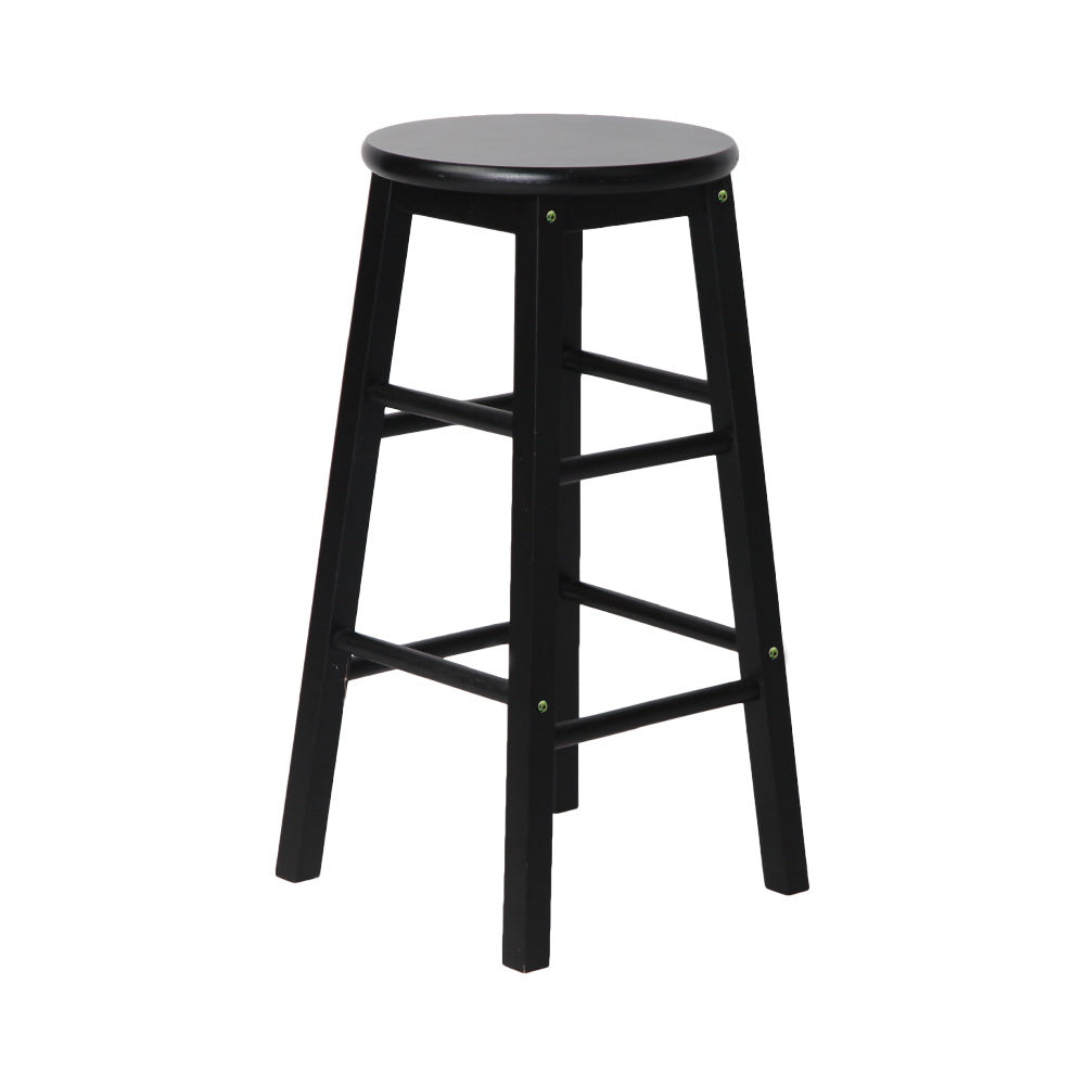 Set of 2 Beech Wood Backless Bar Stools - Black