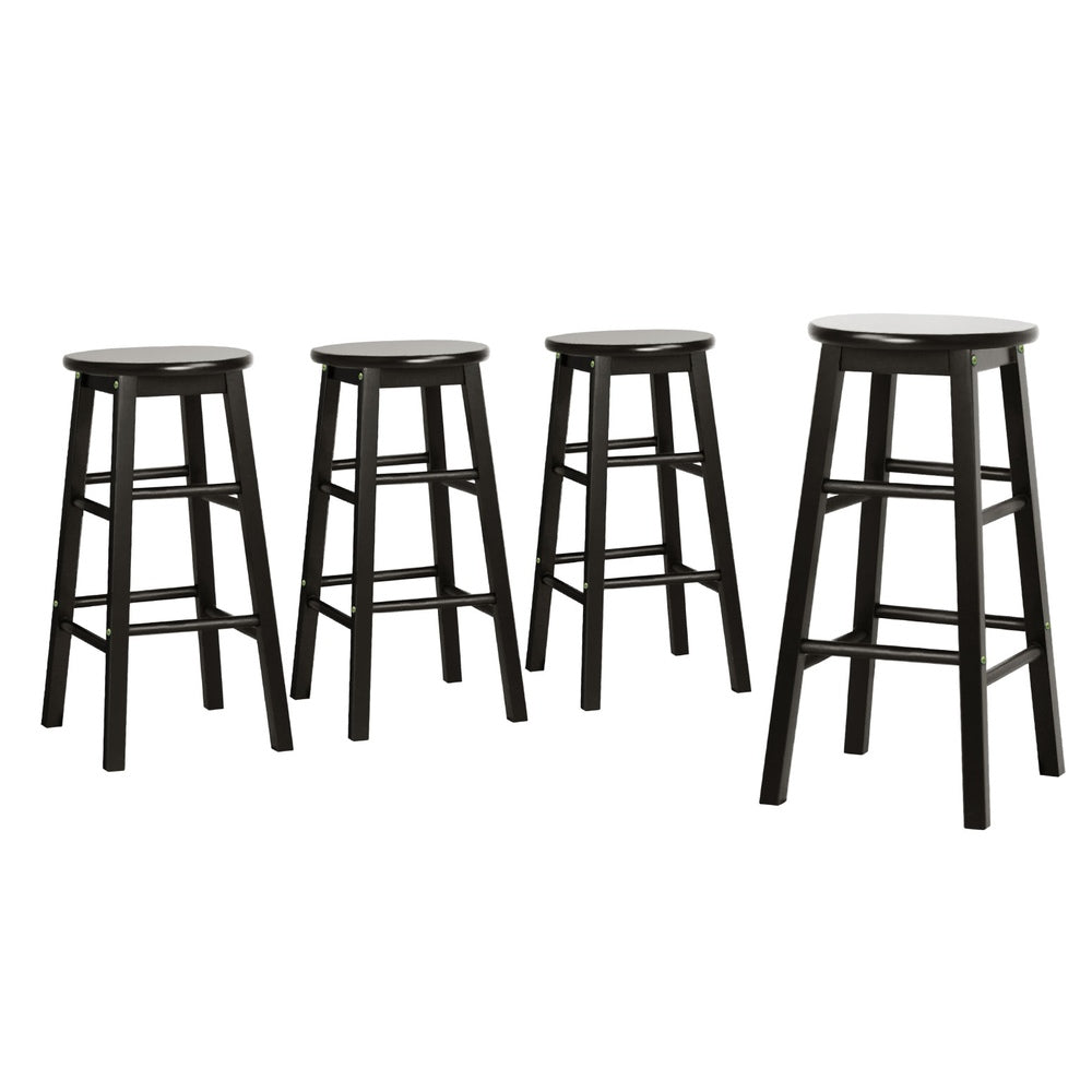 4x Bar Stools Round Chairs Wooden Black