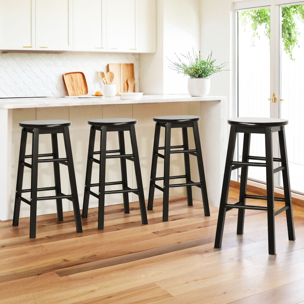 4x Bar Stools Round Chairs Wooden Black