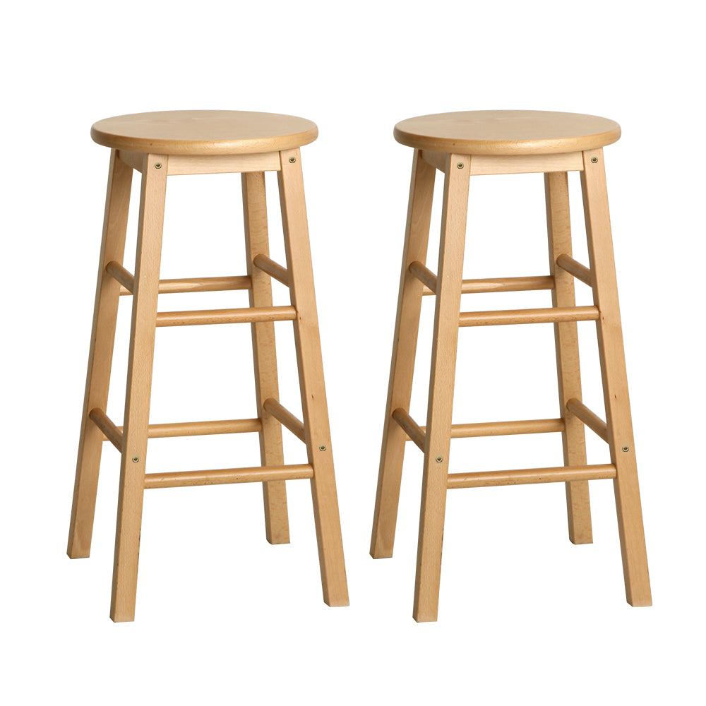 Set of 2 Beech Wood Backless Bar Stools - Natural