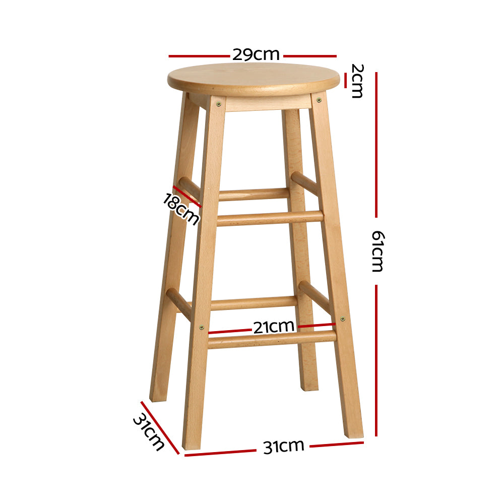 Set of 2 Beech Wood Backless Bar Stools - Natural