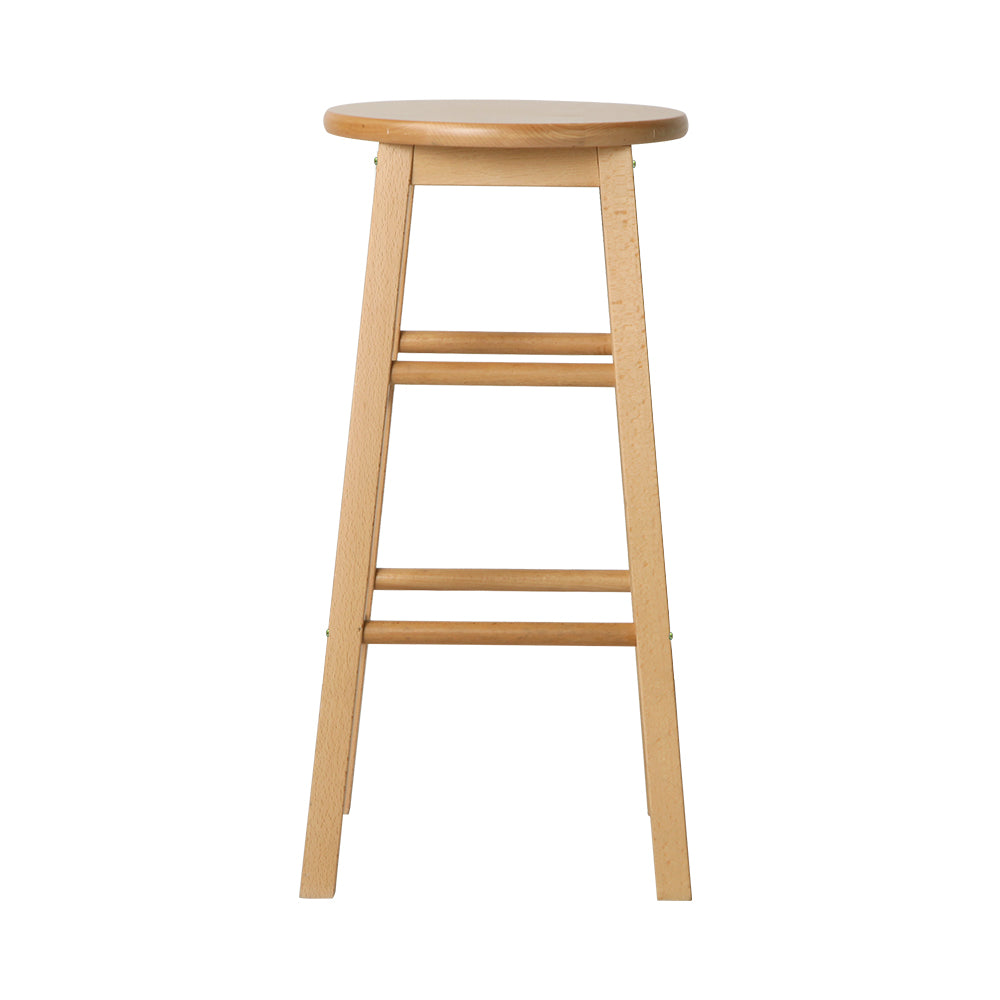 Set of 2 Beech Wood Backless Bar Stools - Natural