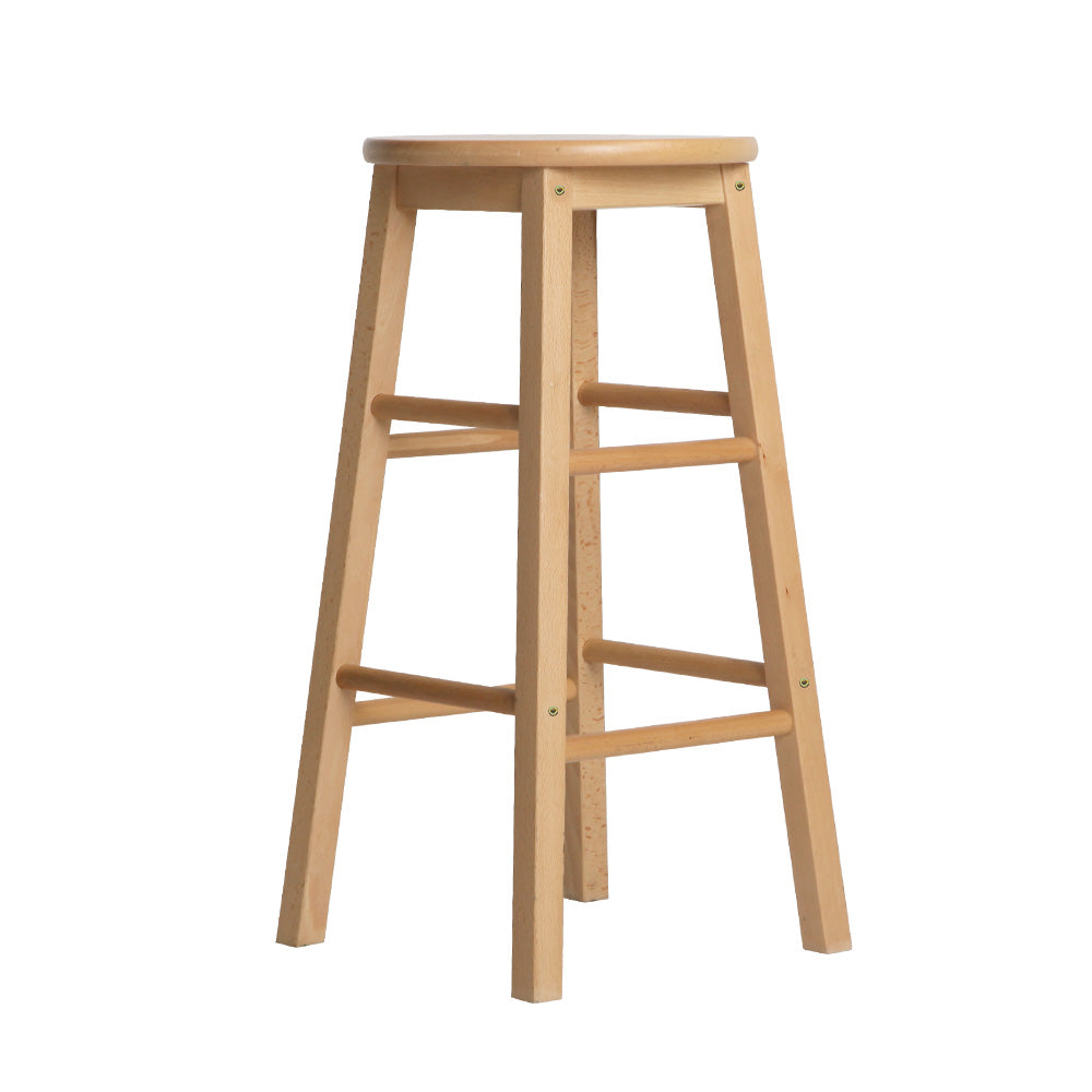 Set of 2 Beech Wood Backless Bar Stools - Natural