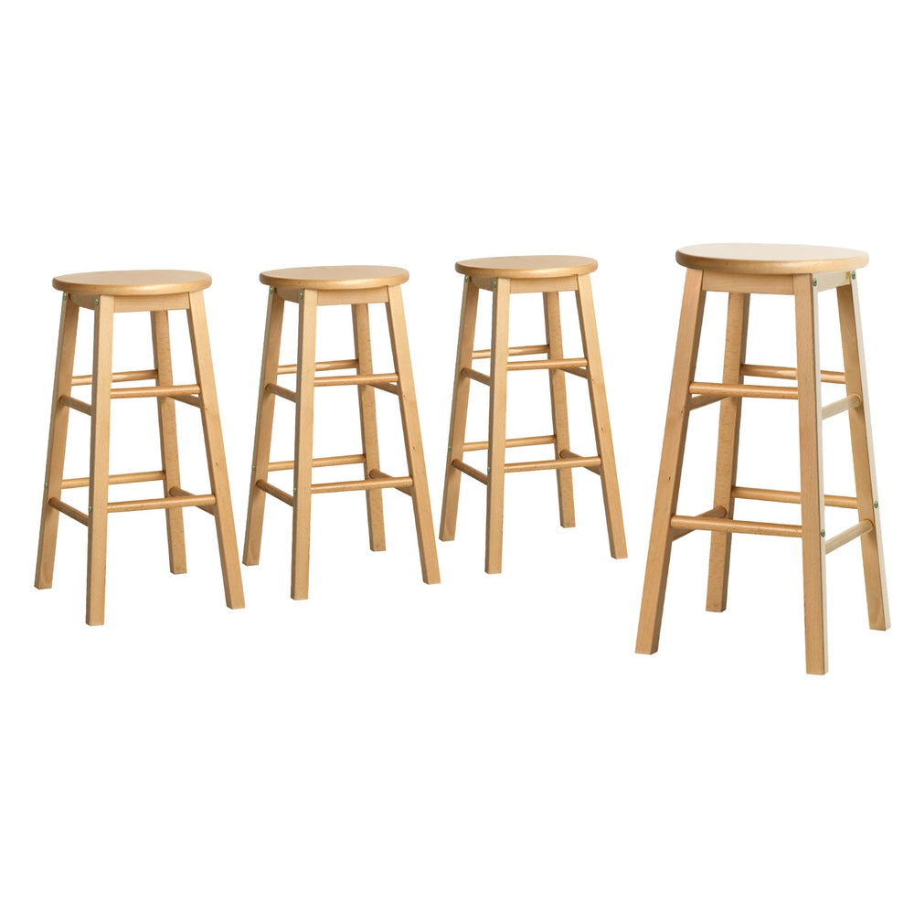 4x Bar Stools Round Chairs Wooden Nature