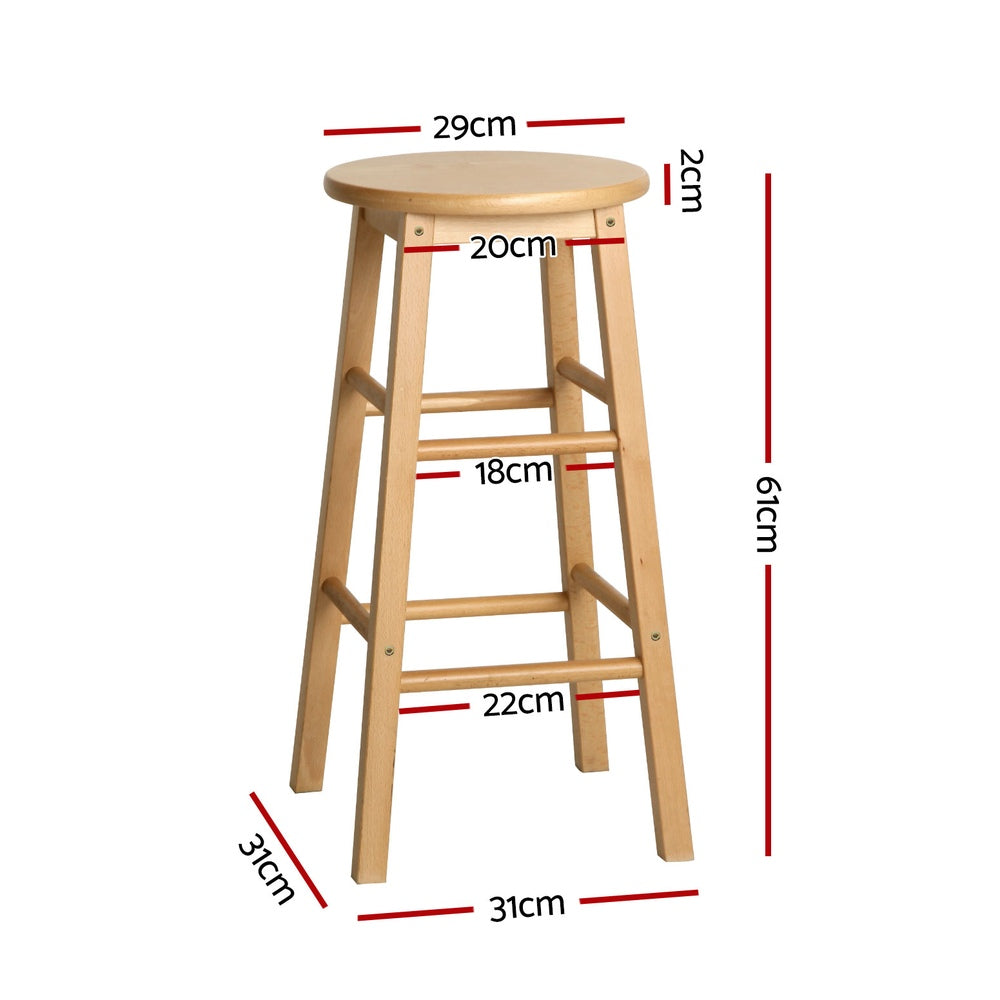 4x Bar Stools Round Chairs Wooden Nature