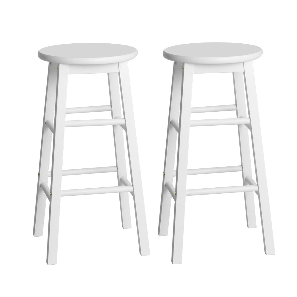 Set of 2 Beech Wood Backless Bar Stools - White