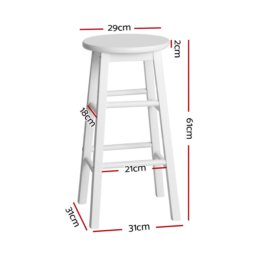 Set of 2 Beech Wood Backless Bar Stools - White