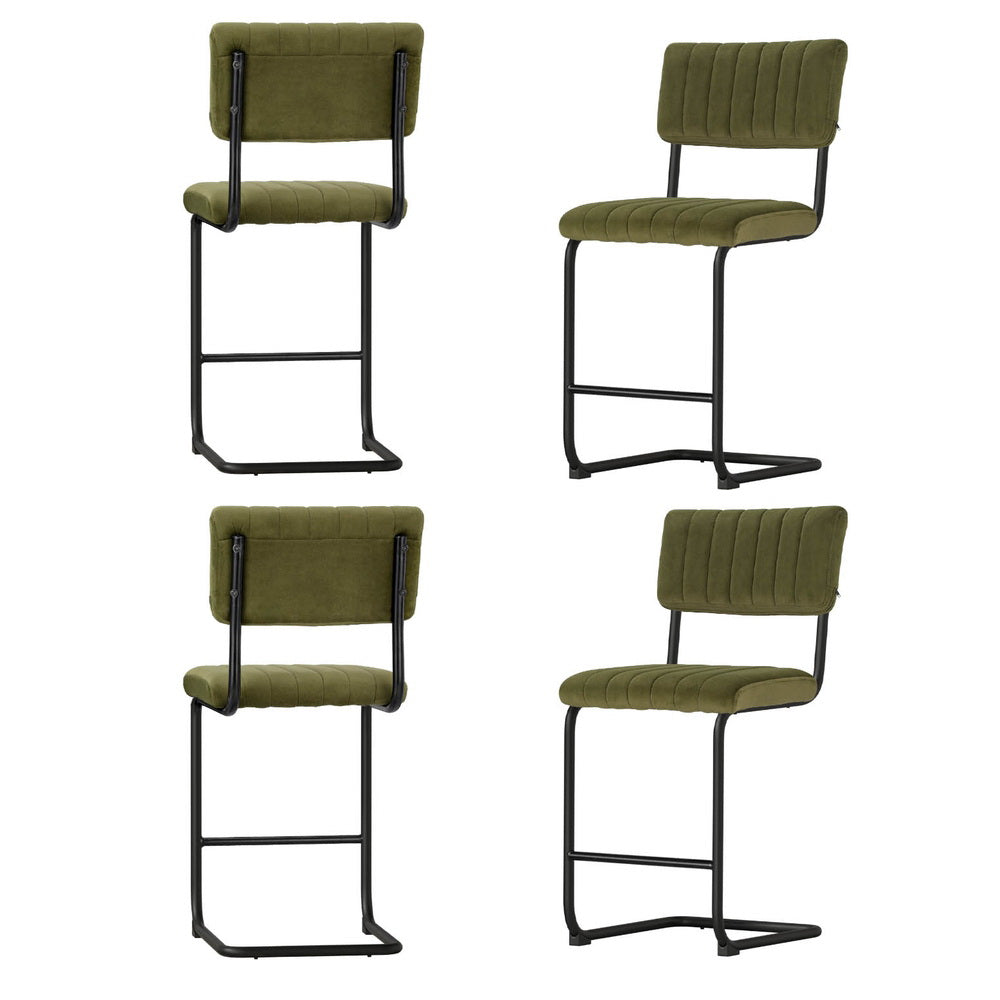 4x Bar Stools Velvet Chairs Green