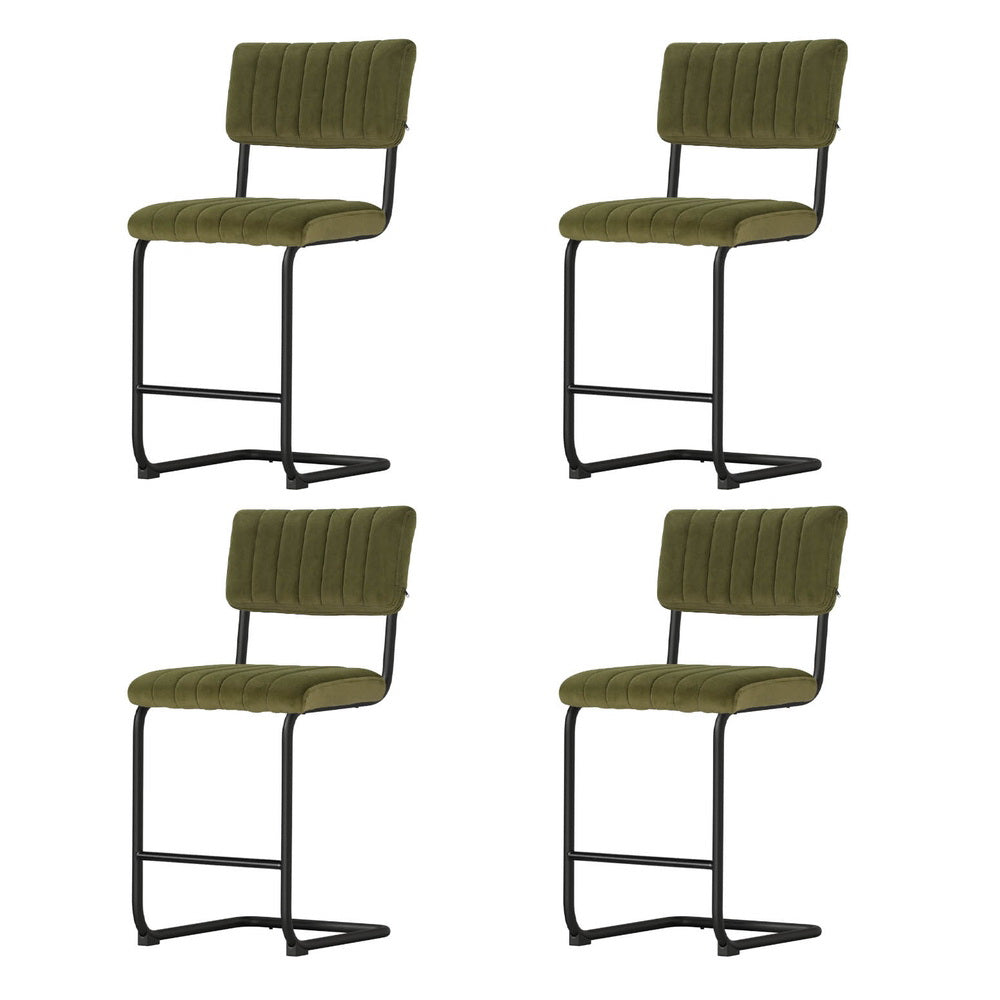 Set of 4 Velvet Fixed Height Bar Stools - Green