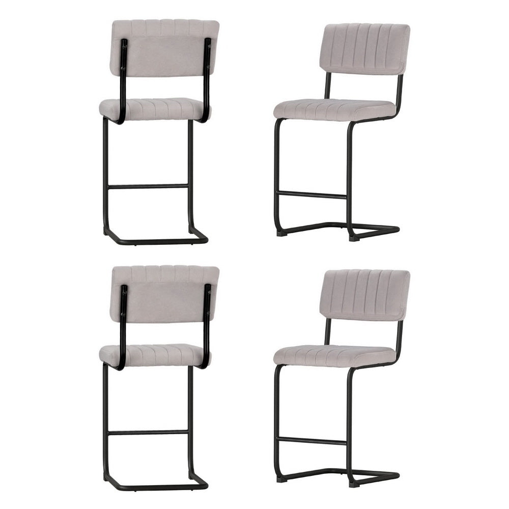 4x Bar Stools Velvet Chairs Grey