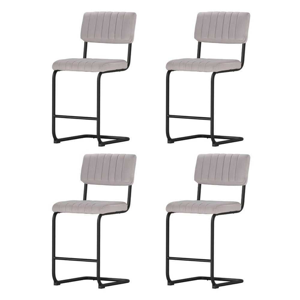 Set of 4 Velvet Fixed Height Bar Stools - Grey