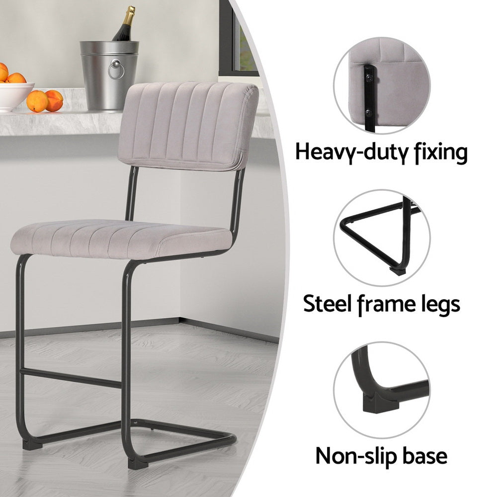 Set of 4 Velvet Fixed Height Bar Stools - Grey