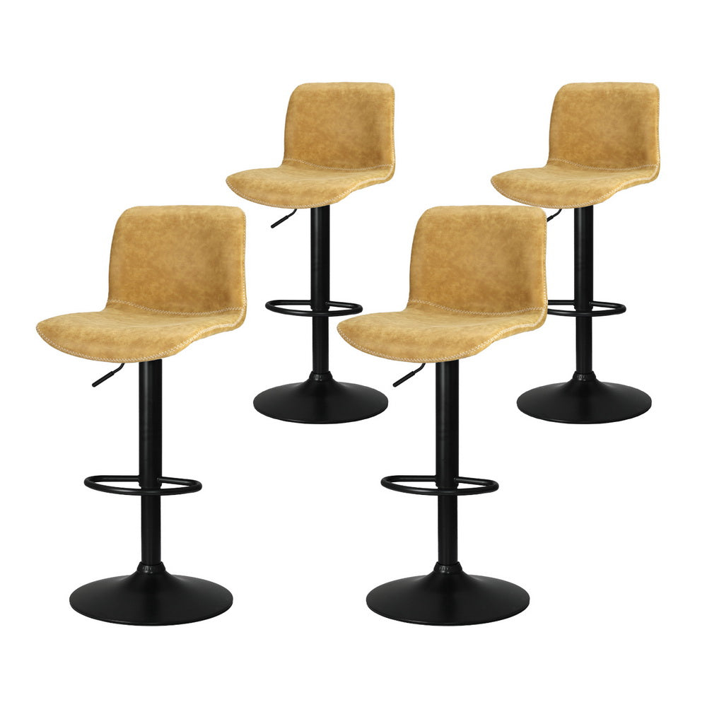 4x Bar Stools Kitchen Swivel Gas Lift Chairs Brown