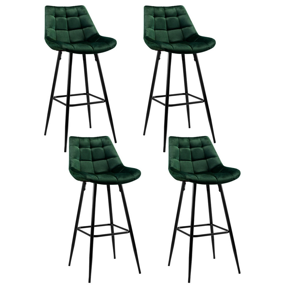 Set of 4 Velvet Bar Stools - Green