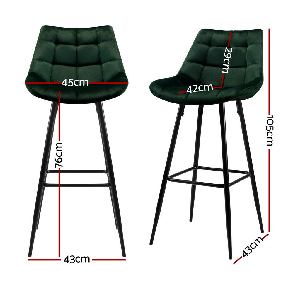 Set of 4 Velvet Bar Stools - Green