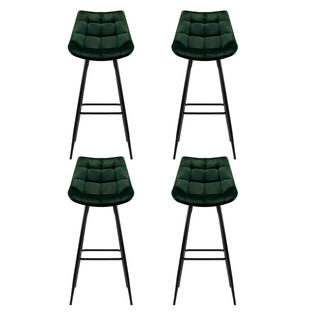 Set of 4 Velvet Bar Stools - Green