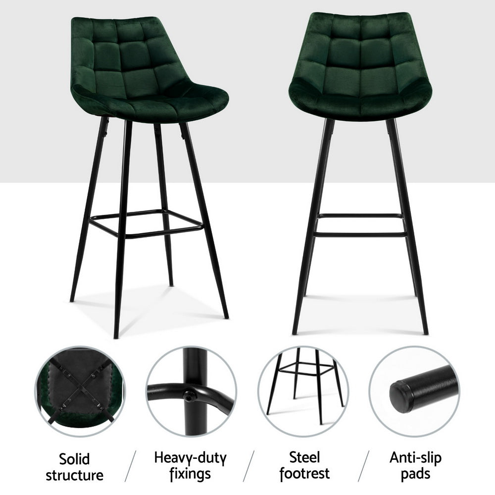 Set of 4 Velvet Bar Stools - Green