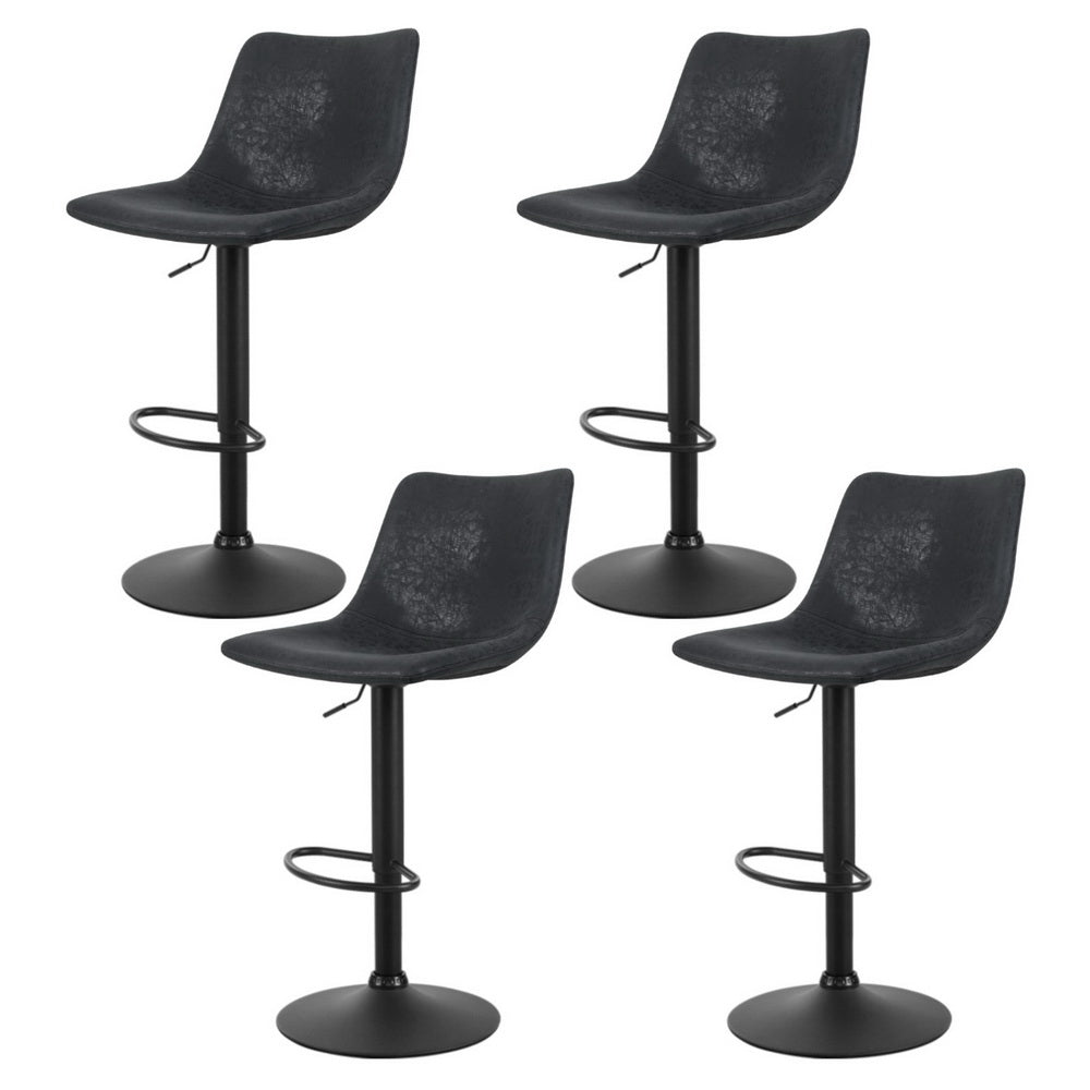 Set of 4 Vintage PU Leather Bar Stools - Black