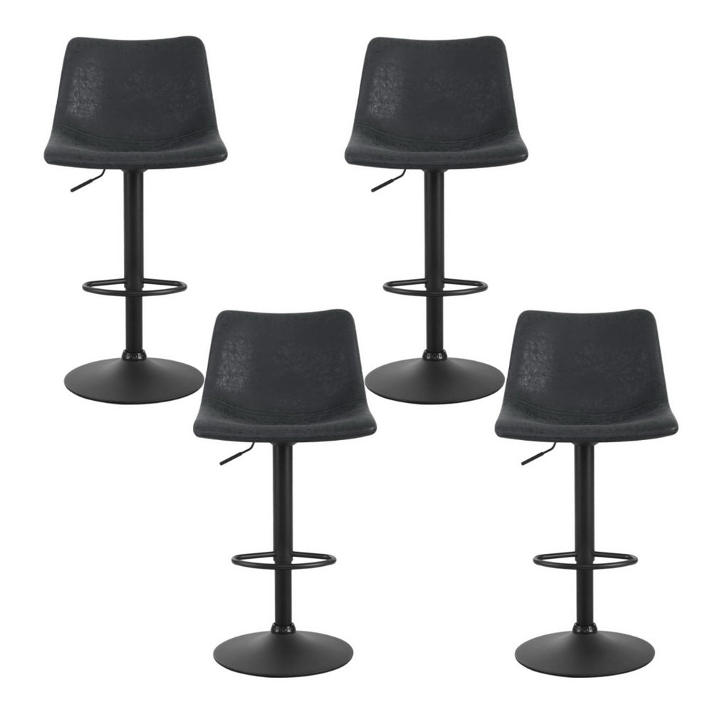 Set of 4 Vintage PU Leather Bar Stools - Black