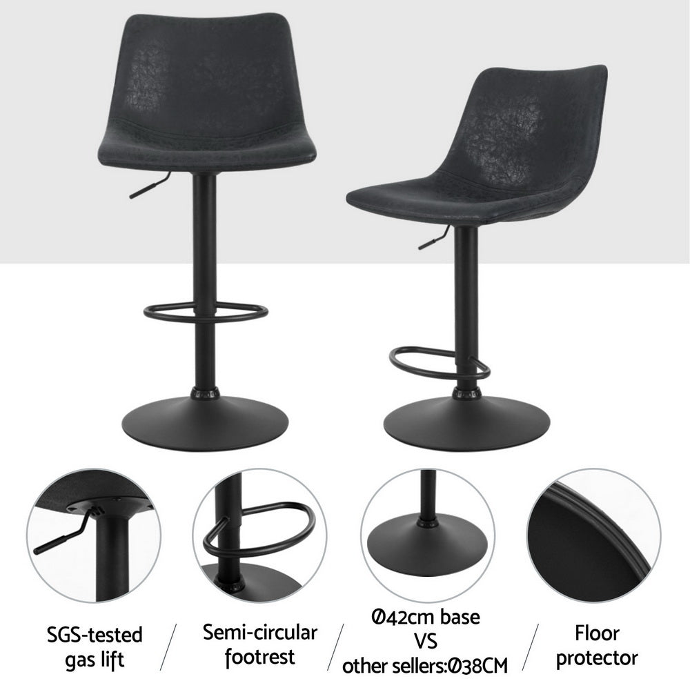 Set of 4 Vintage PU Leather Bar Stools - Black