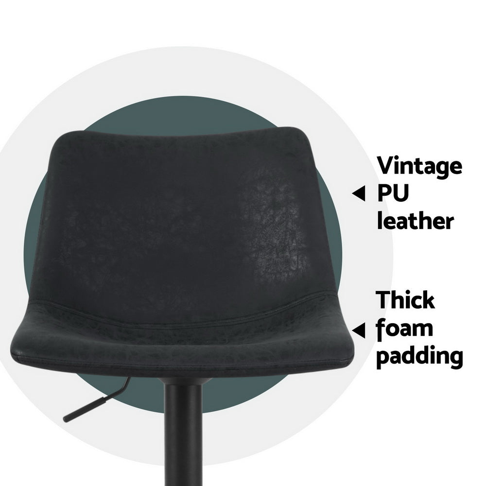 Set of 4 Vintage PU Leather Bar Stools - Black