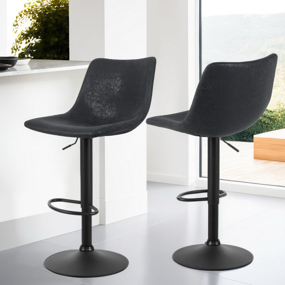 Set of 4 Vintage PU Leather Bar Stools - Black