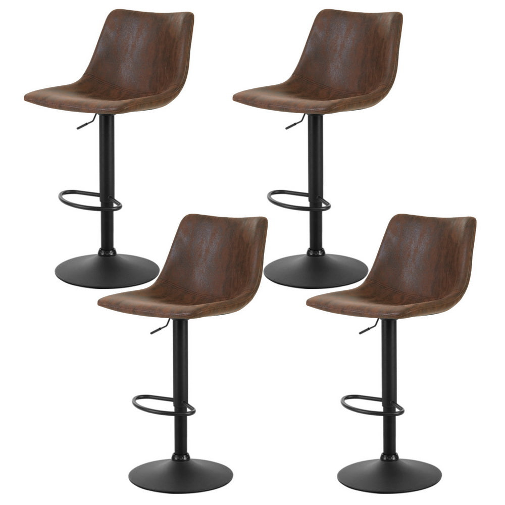 Set of 4 Vintage PU Leather Bar Stools - Brown