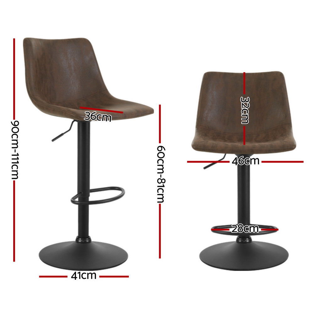 Set of 4 Vintage PU Leather Bar Stools - Brown