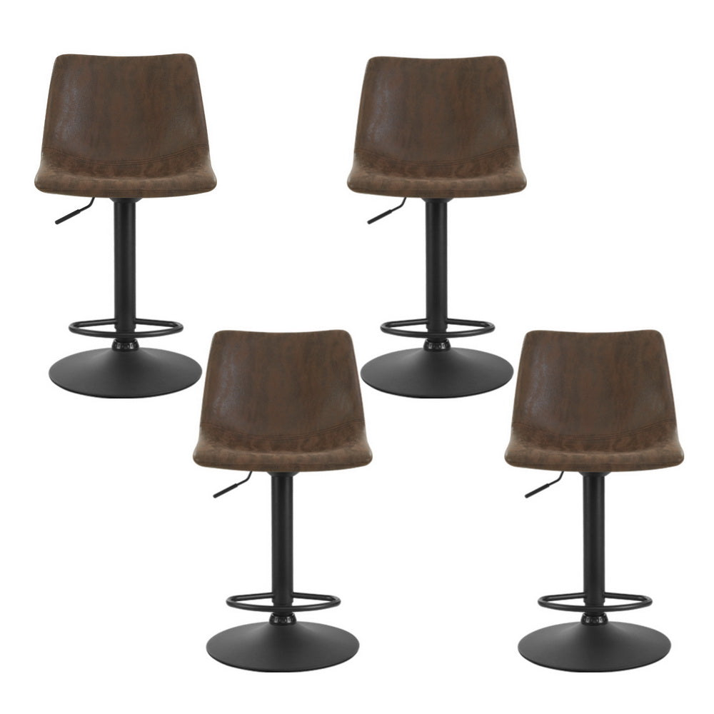 Set of 4 Vintage PU Leather Bar Stools - Brown