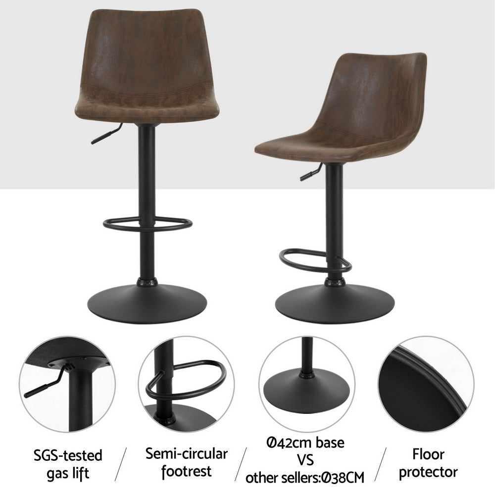 Set of 4 Vintage PU Leather Bar Stools - Brown