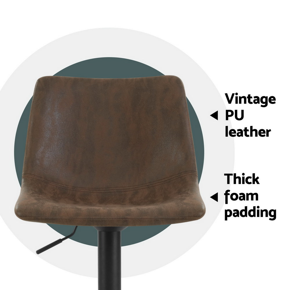 Set of 4 Vintage PU Leather Bar Stools - Brown