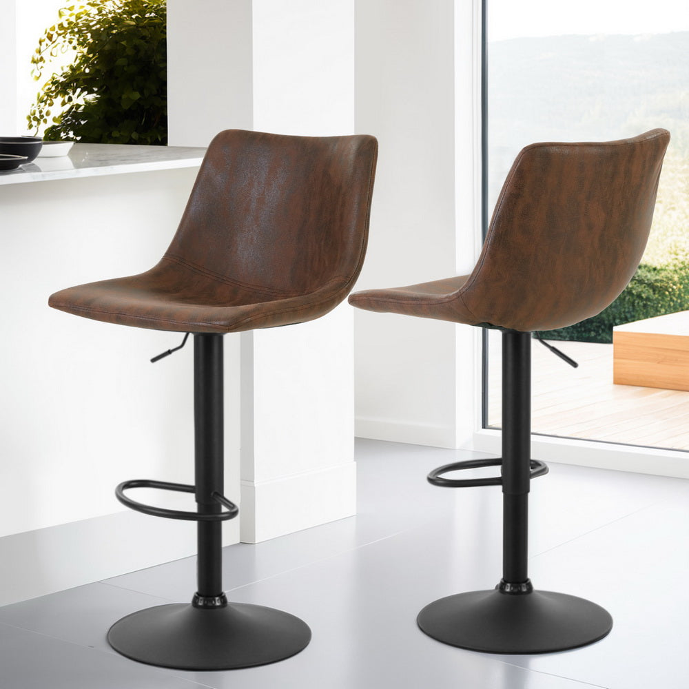 Set of 4 Vintage PU Leather Bar Stools - Brown