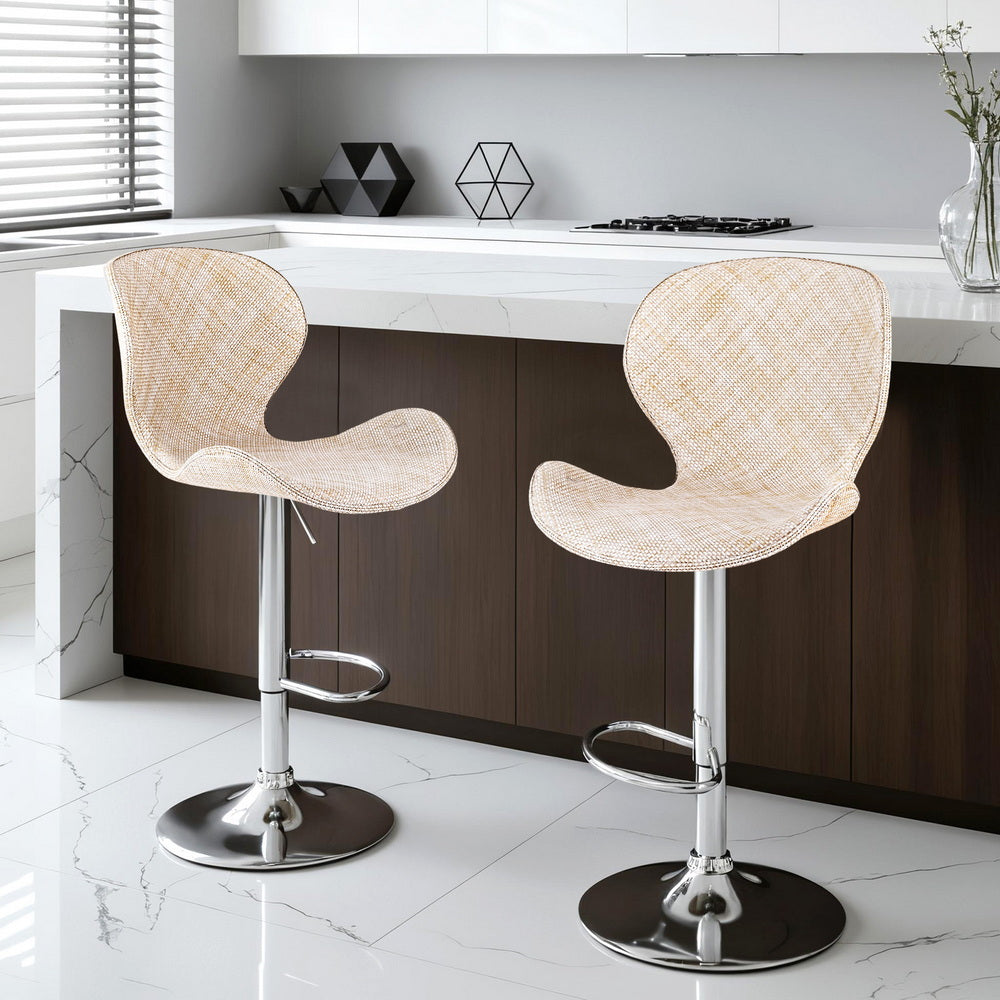 Set of 2 Dorian Adjustable Rattan Bar Stools – Beige