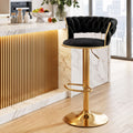 Vivien Velvet Clam Shell Bar Stool with Gas Lift and Woven Backrest - Black