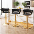 Set of 3 Vivien Adjustable Velvet Bar Stools with Woven Backrest - Black
