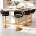 Set of 4 Vivien Velvet Bar Stools with Gas Lift and Woven Backrest - Black