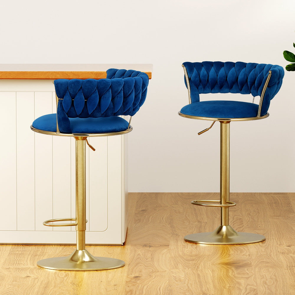 Set of 2 Vivien Bar Stools - Navy and Gold