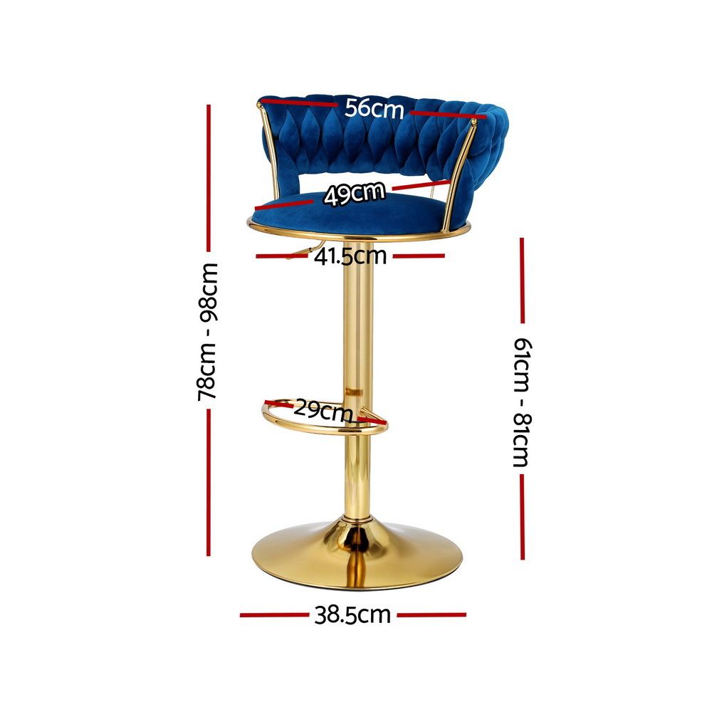 Set of 3 Vivien Velvet Gas Lift Bar Stools with Woven Backrest - Navy