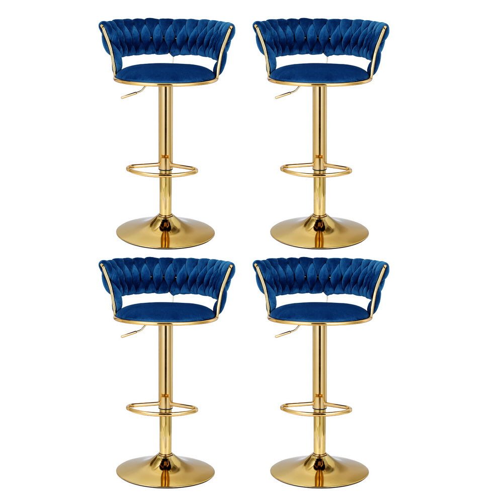 Set of 4 Vivien Bar Stools - Navy and Gold