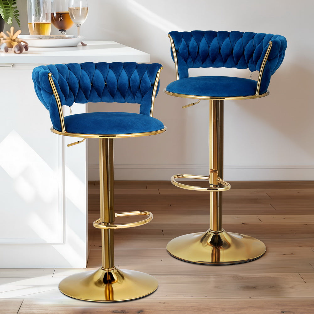 Set of 4 Vivien Bar Stools - Navy and Gold