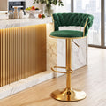 Vivien Velvet Clam Shell Bar Stool with Gas Lift and Woven Backrest - Green