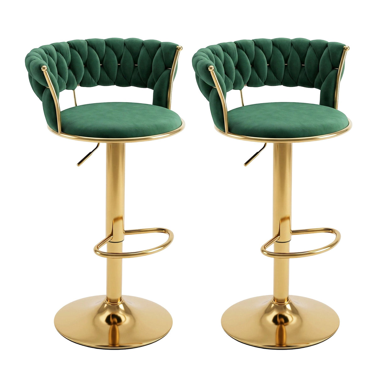 Set of 2 Vivien Velvet Clam Shell Bar Stools Gas Lift Adjustable - Green