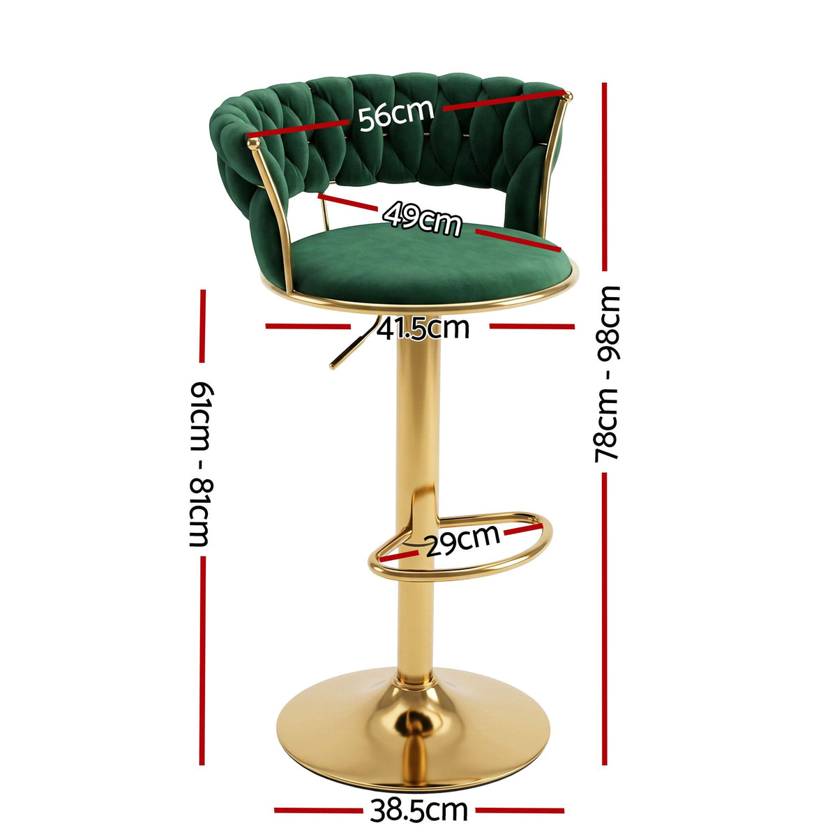 Set of 2 Vivien Velvet Clam Shell Bar Stools Gas Lift Adjustable - Green