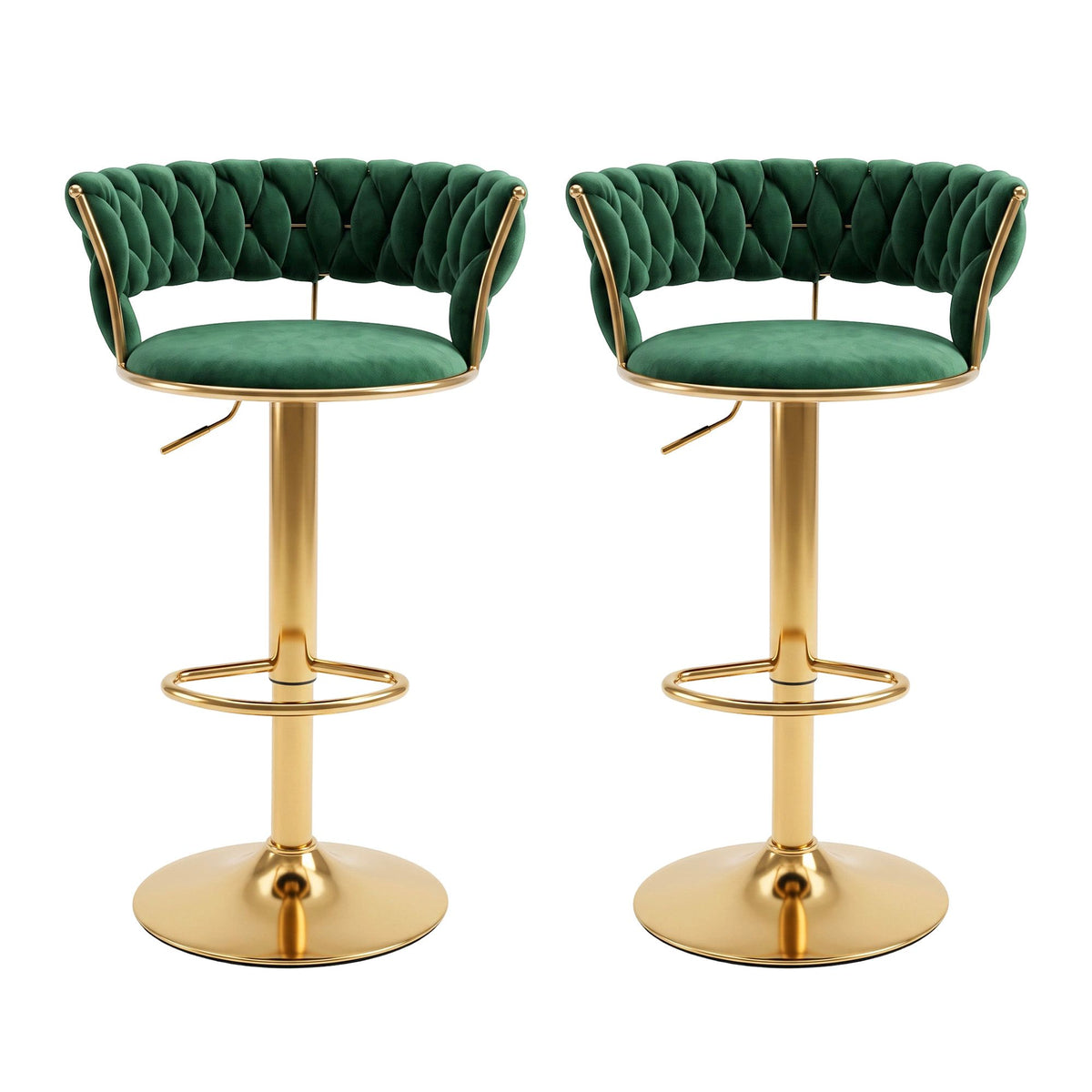 Set of 2 Vivien Velvet Clam Shell Bar Stools Gas Lift Adjustable - Green