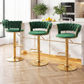 Set of 3 Vivien Adjustable Velvet Bar Stools with Woven Backrest - Green