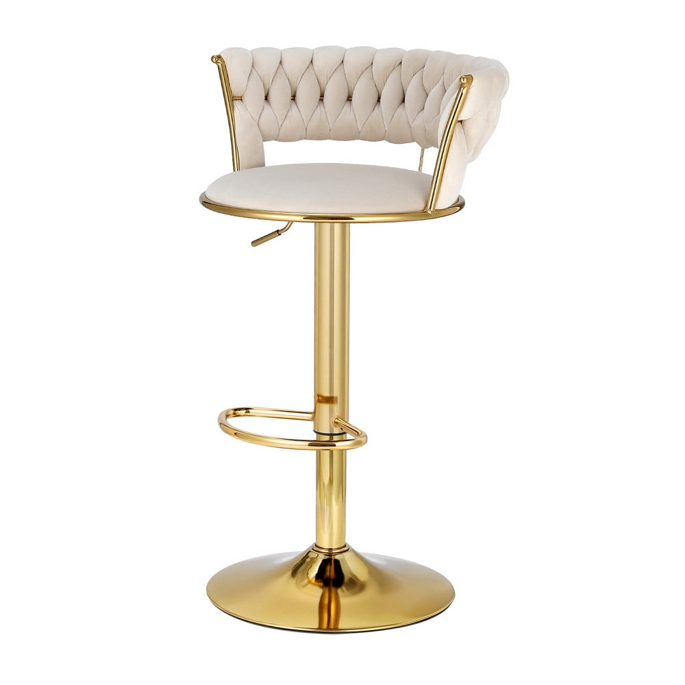 Set of 2 Vivien Bar Stools - Ivory and Gold